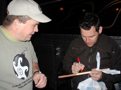 Roger Clyne
Schmoe sez: "The drumstick I have was signed by the drummer (P.H.) and Roger himself."

